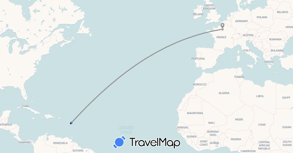 TravelMap itinerary: driving, plane, boat in France (Europe)